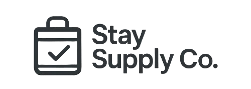 Logo of Stay Supply Co. with a black icon and text on a white background